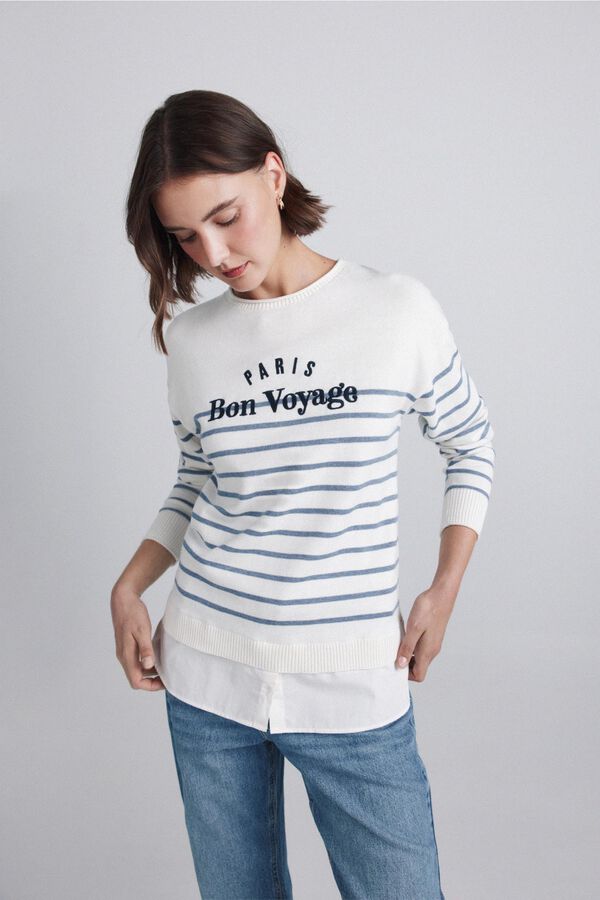Springfield Striped mixed-material jumper white