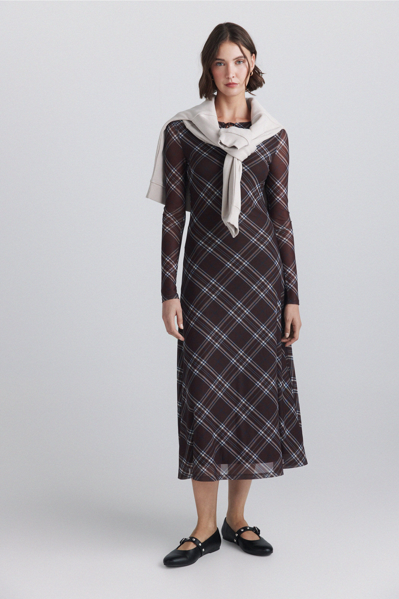 Springfield Vestido midi xadrez escoc&ecirc;s