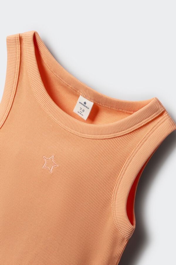Springfield Kids Top rib bordado estrella ni&ntilde;a naranja
