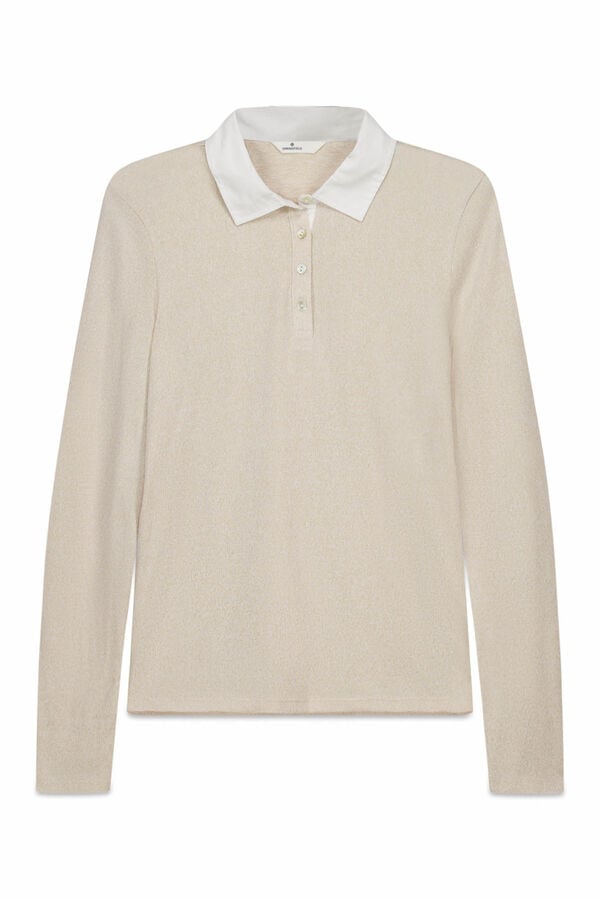 Springfield Long sleeve two-fabric jersey-knit polo shirt brown