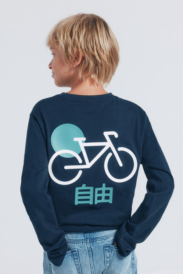 Springfield Kids Camisa de manga comprida de bicicleta japonesa para meninos azul