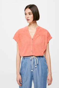 Springfield Linen/cotton short-sleeved mandarin collar shirt red