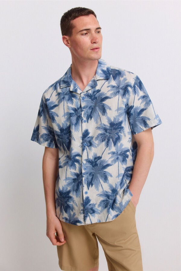 Springfield Printed bowling short sleeve shirt beige