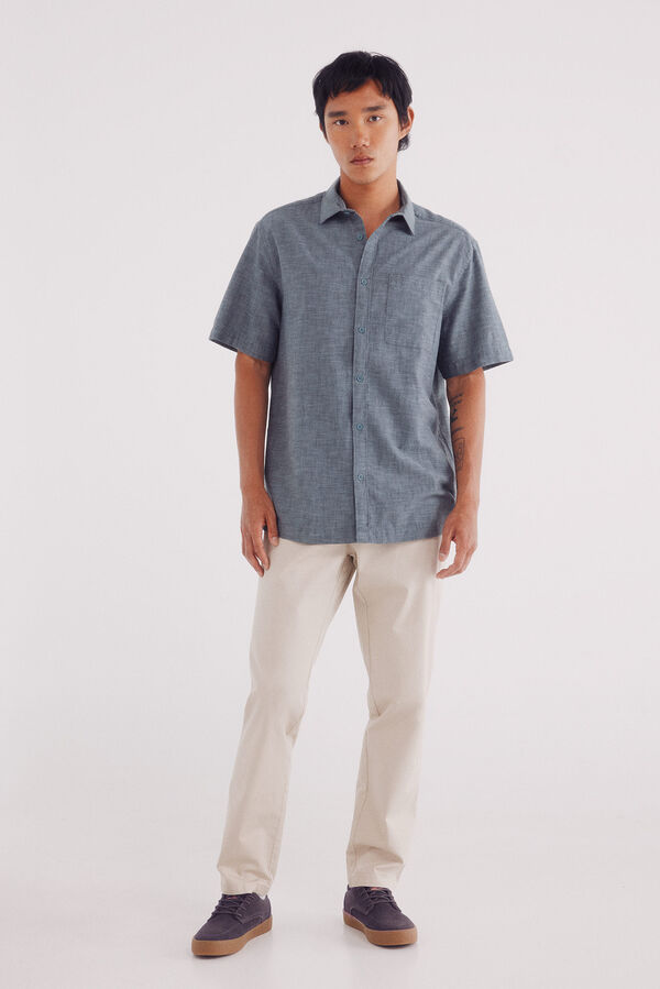 Springfield short sleeve sleeved linen shirt blue