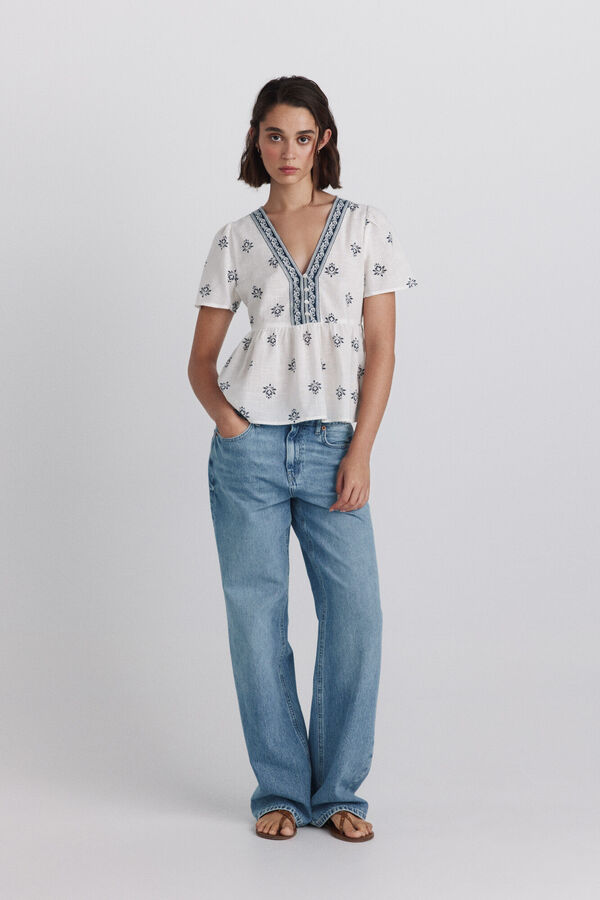 Springfield Peplum shirt with neckline details printed