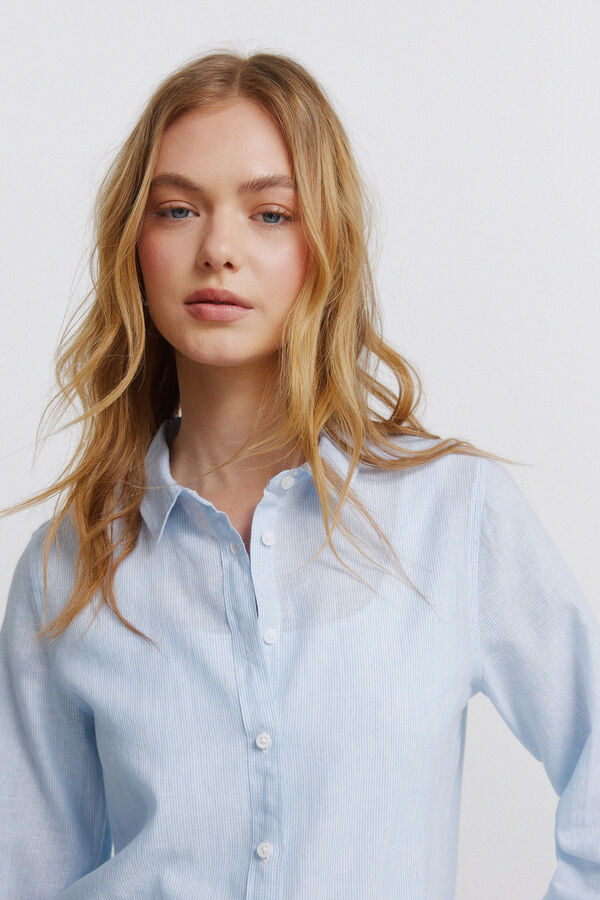 Springfield Basic linen-effect shirt blue