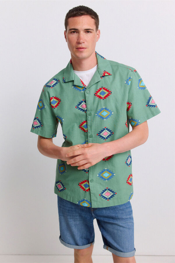 Springfield Printed bowling short sleeve shirt green