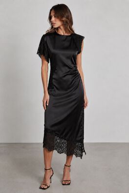 Vestido satinado con encaje