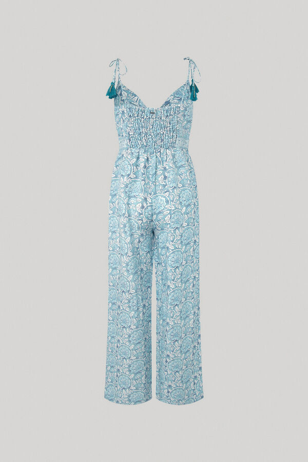 Springfield Printed linen jumpsuit turquoise