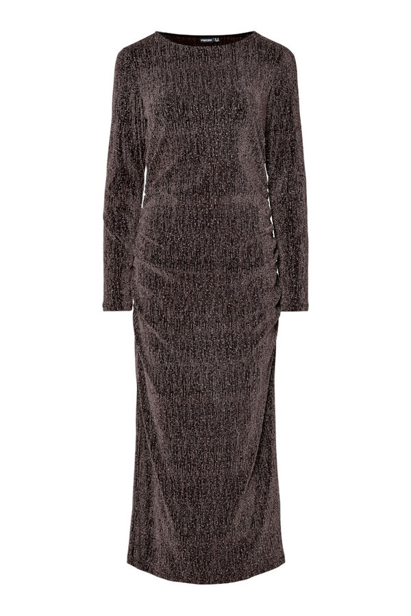 Pieces Vestido midi lurex marr&oacute;n