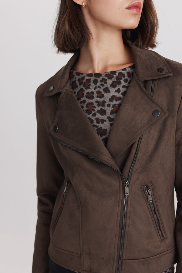 Springfield Faux suede biker jacket nude