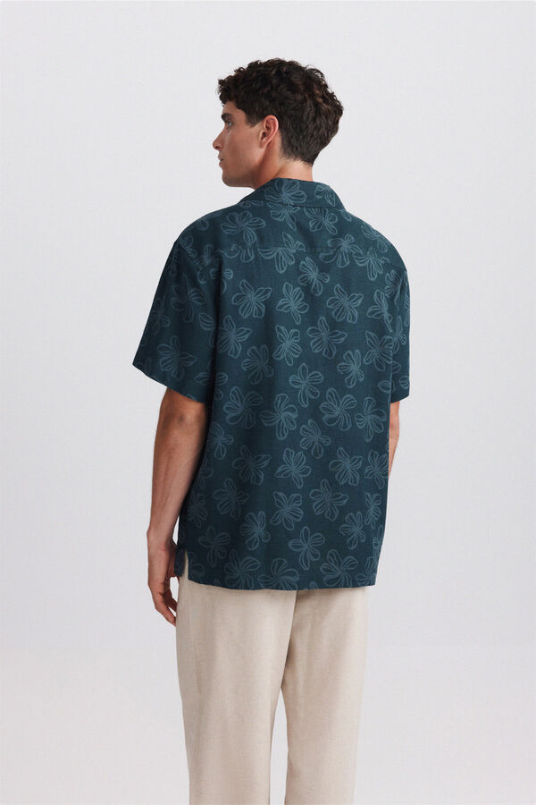 Springfield Printed linen rayon short sleeve T-shirt blue