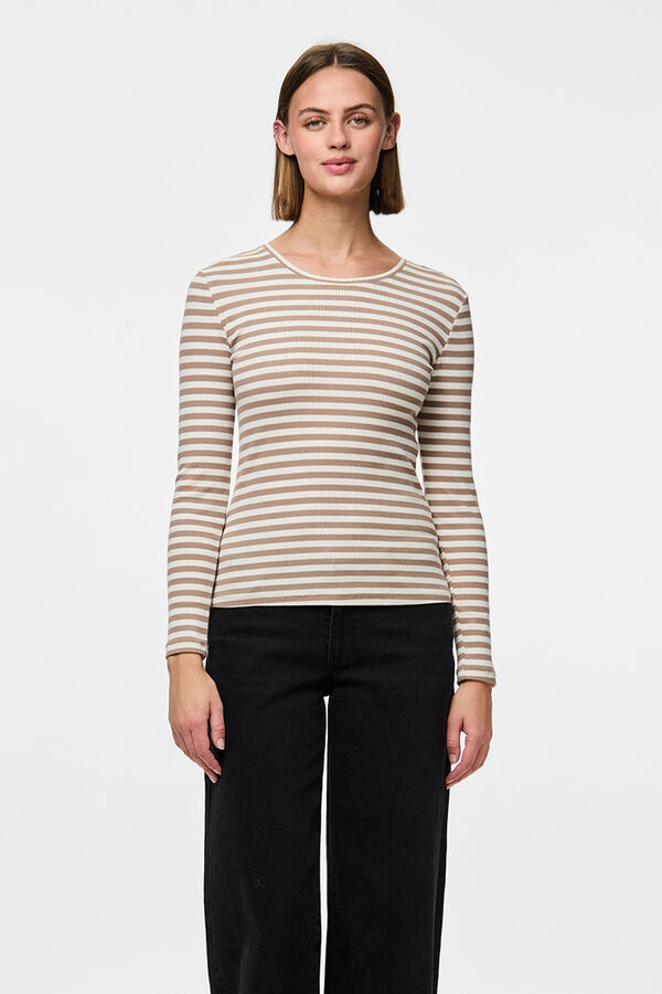 Pieces Ribbed long-sleeve T-shirt nude