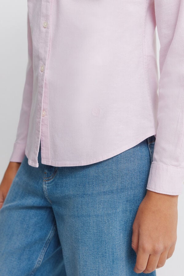 Springfield Oxford NECKLINE V cotton shirt pink
