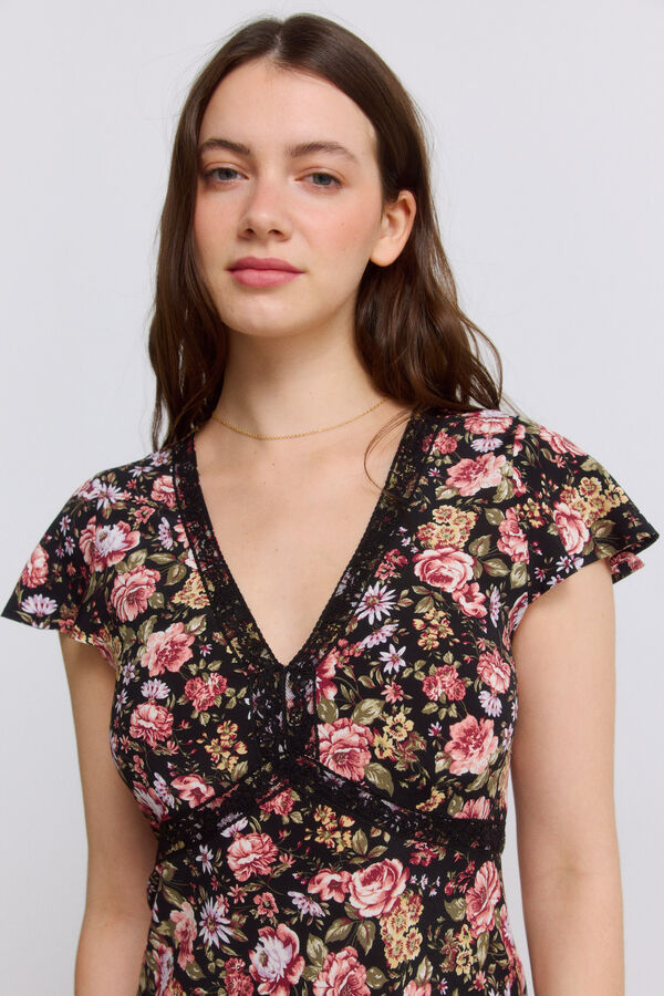 Springfield Printed lace midi dress pink