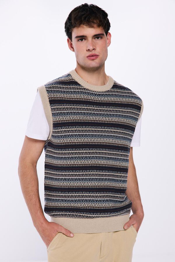 Springfield Two-tone textured jumper brown