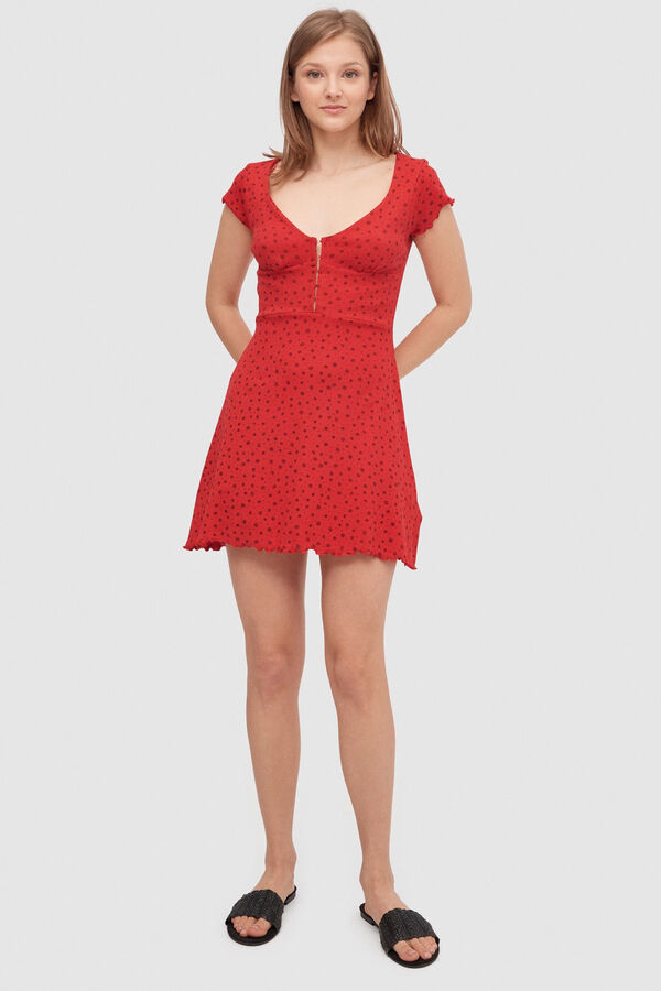 Springfield Printed ribbed mini dress crvena
