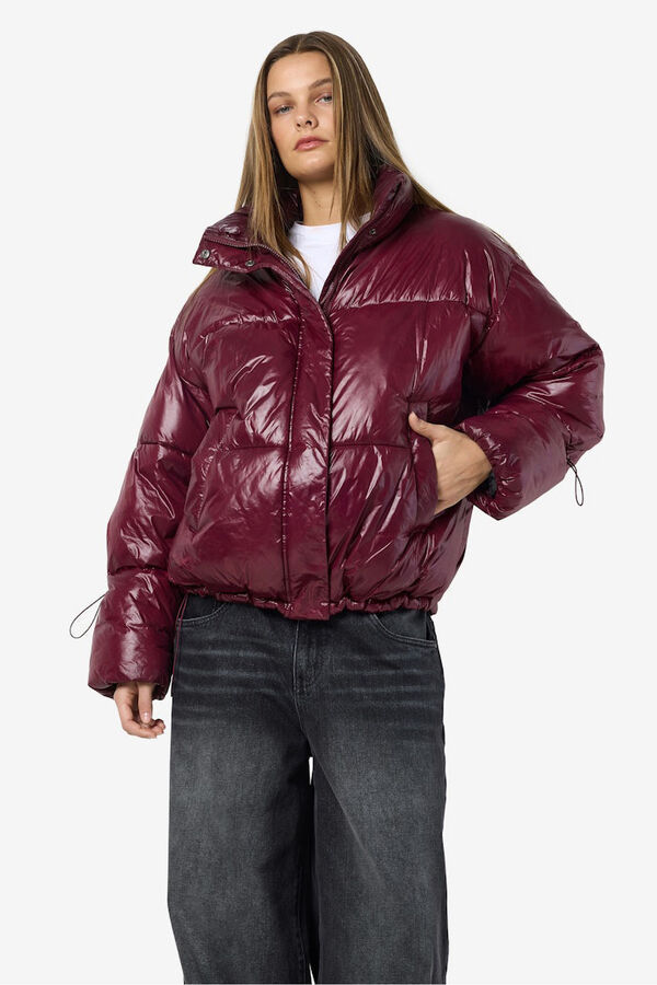 Noisy May metallic quilted coat pink