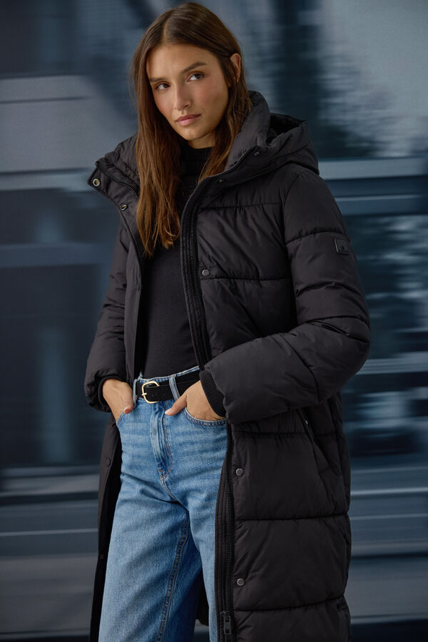 Springfield Veste longue matelass&eacute;e thermique &agrave; capuche noir