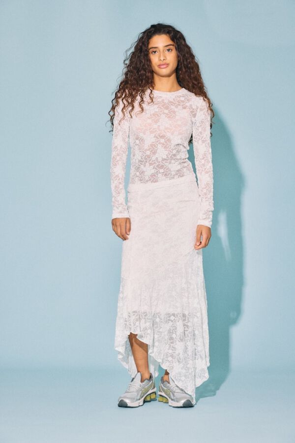 Noisy May Lace asymmetric long skirt white