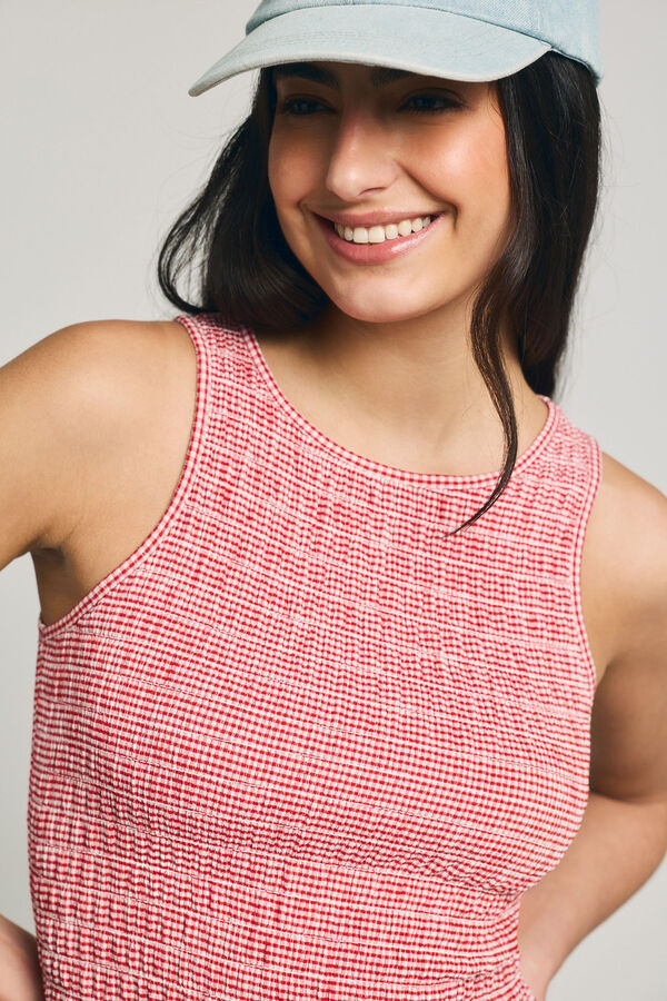 Only Vestido largo cuadros vichy rojo