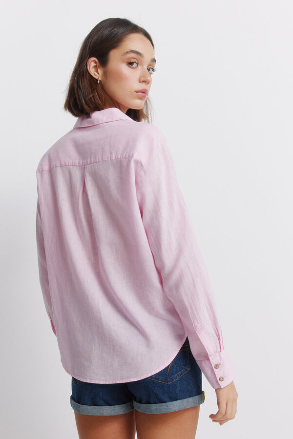Springfield Semi-open linen shirt pink