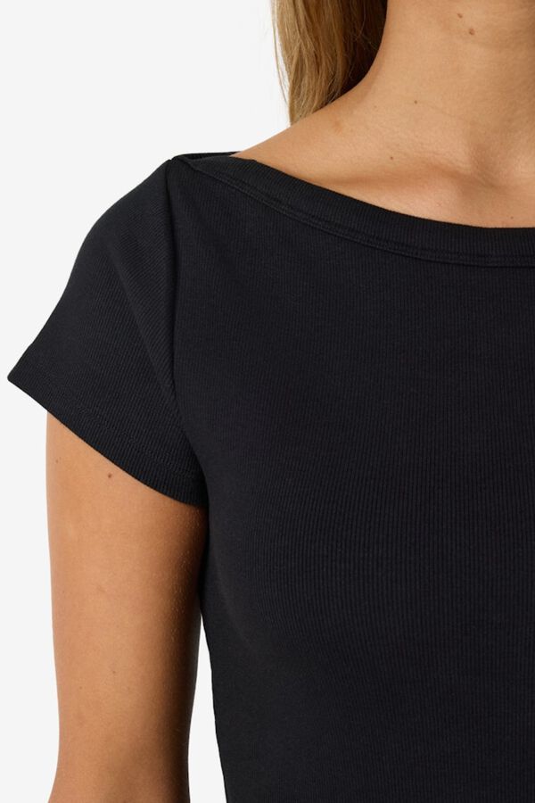 Noisy May Boat neck short sleeve T-shirt black