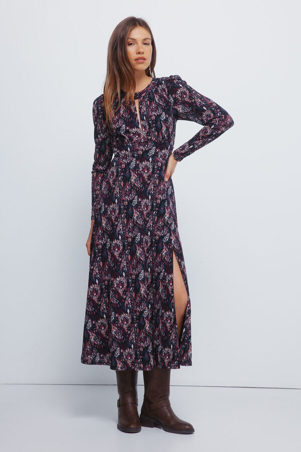 Springfield Print choker neckline midi dress printed