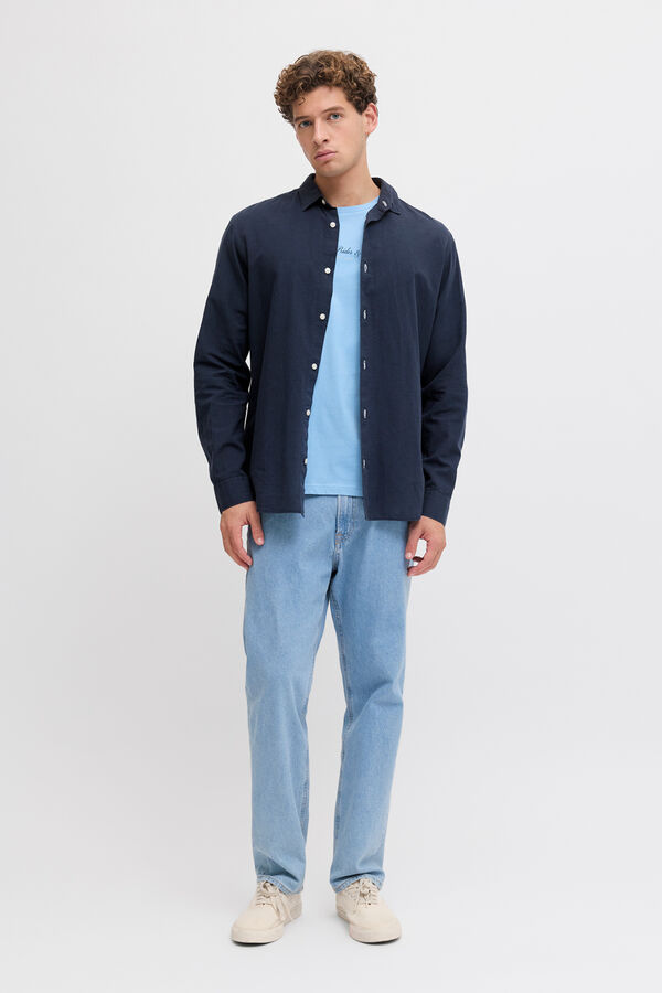 JJ REBEL Camisa regular fit lino azul