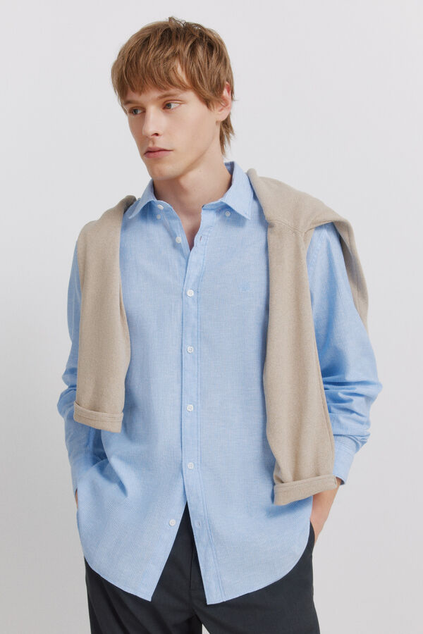 Springfield Striped linen shirt blue