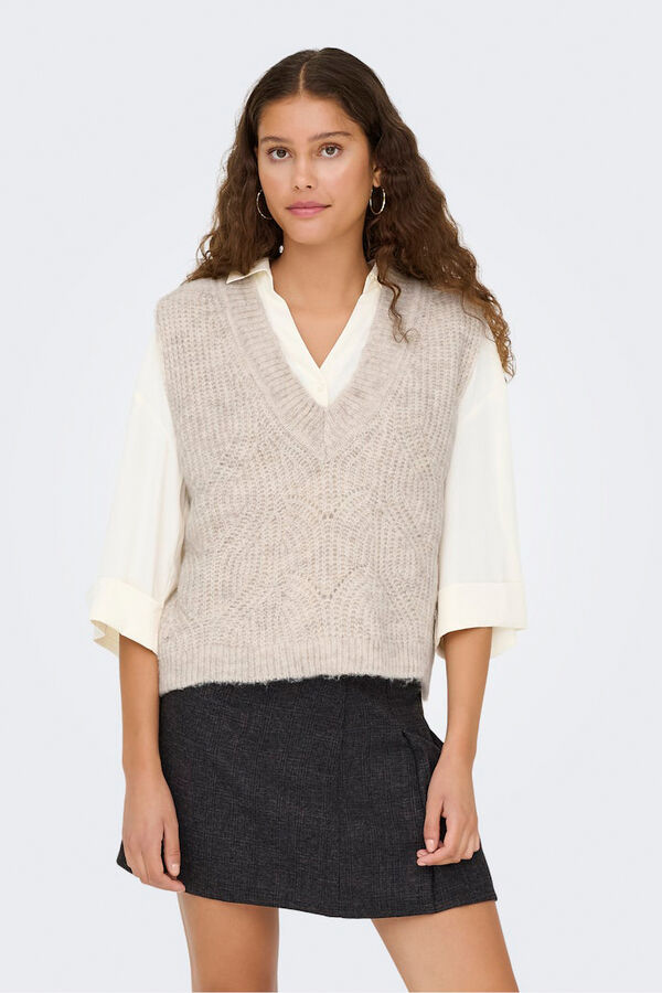 Only Structured V neck gilet brown