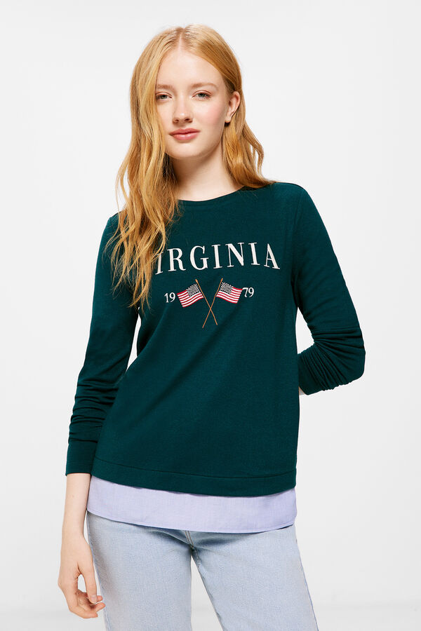 Springfield "Virginia" two-material T-shirt staklo-zelena