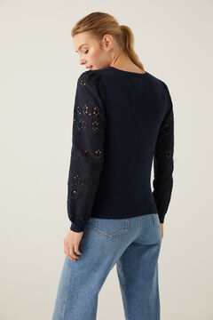 Springfield Pullover Schweizer Stickerei &Auml;rmel blau