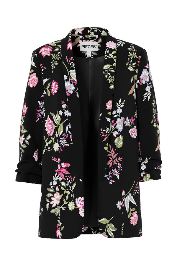 Pieces Printed three-quarter sleeve blazer black
