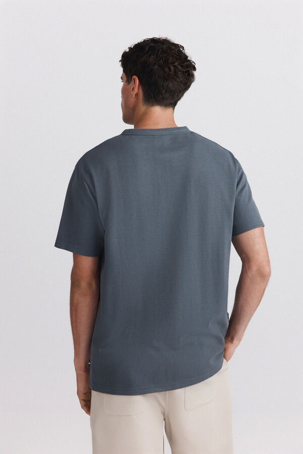 Springfield Piqu&eacute; texture Henley T-shirt blue