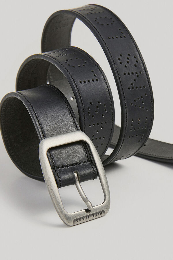 Springfield Perforated Logo Leather Belt crna