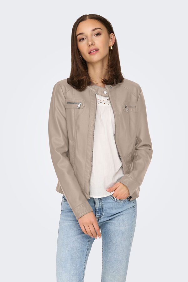 Only Chaqueta biker piel vegana beige