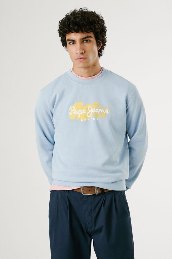 Pepe Jeans Sudadera de cuello redondo con logo y estampado. azul