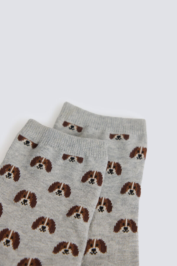 Springfield Meias compridas com estampado de c&atilde;ezinhos cinzento