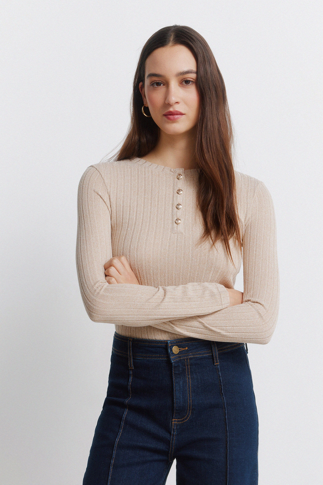 Springfield Ribbed buttons neck T-shirt