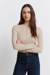 Springfield Camiseta canalé cuello botones nude