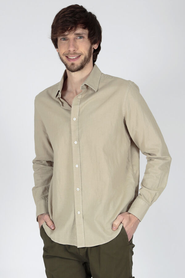 Springfield Long-sleeved linen shirt medium beige