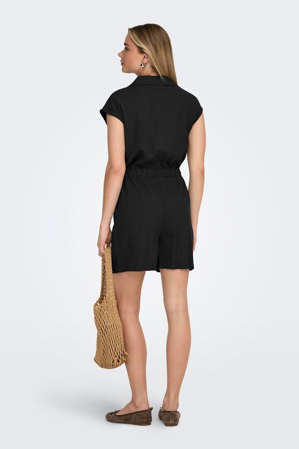 Only Kurzer Leinen-Jumpsuit Schwarz