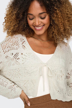 Only Casaco de malha curto de crochet cortado