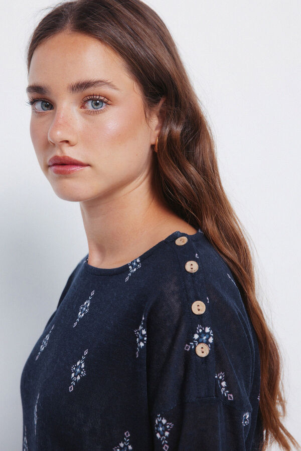 Springfield linen effect printed T-shirt blue