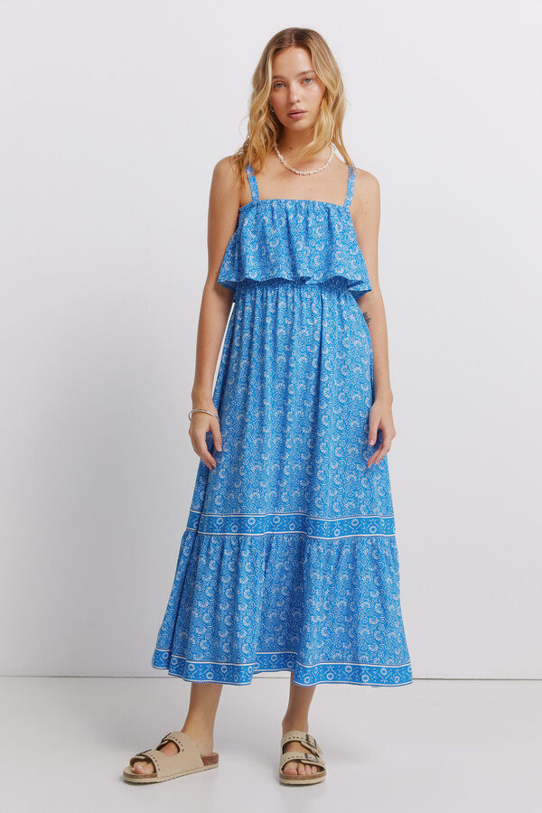 Springfield Midi dress with ruffle straps blue