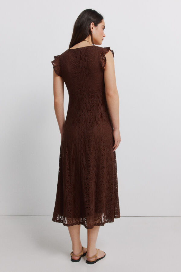 Springfield Robe midi &agrave; manches courtes &agrave; volants marron