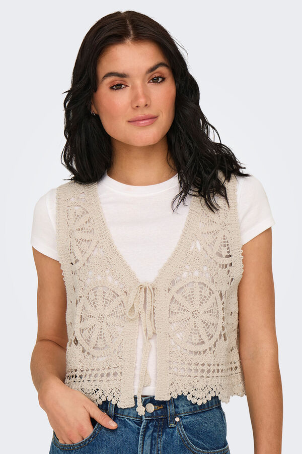 JDY Colete curto em crochet bege