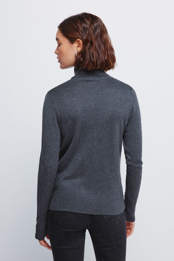 Springfield high neck jumper with buttons and cuffs grey