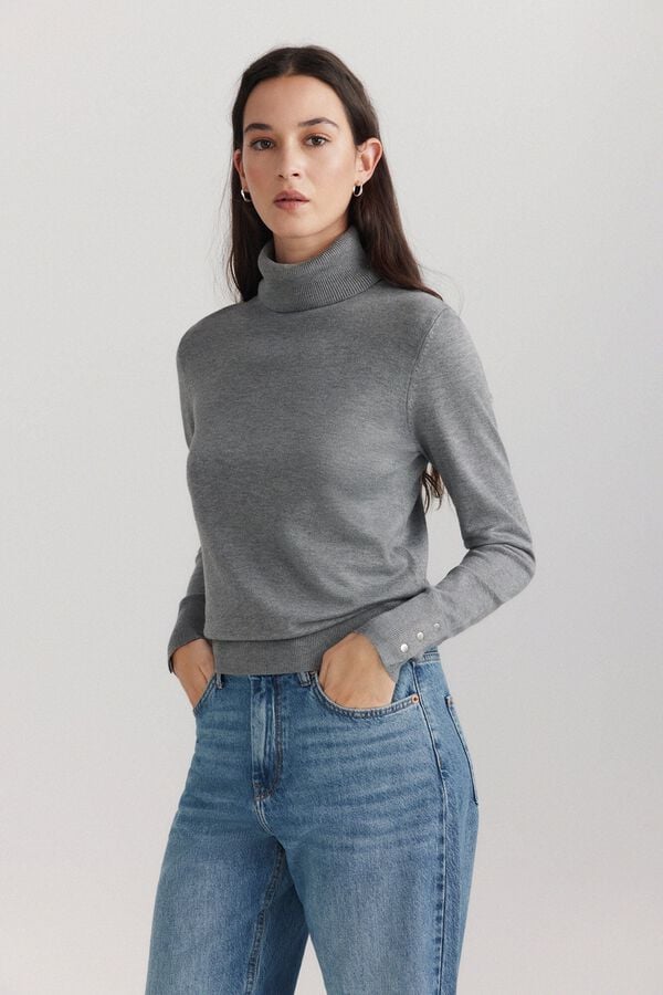 Springfield Camisola gola alta com bot&otilde;es nos punhos cinzento